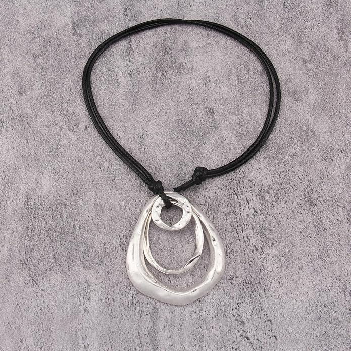 Long Boho Necklaces for Women Vintage Leather Wooden Pendant Y Choker Ethnic Style Gold Circle Hippie Sweater Necklace