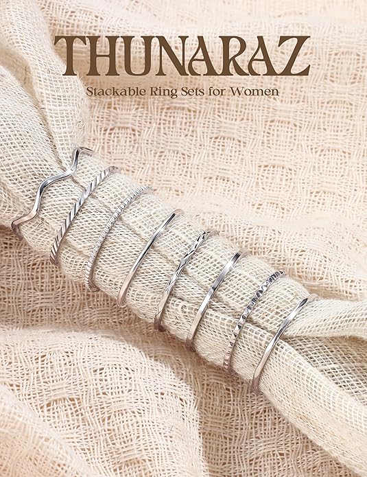 THUNARAZ 8Pcs 1mm Stainless Steel Rings for Women Men Fashion Plain Band Knuckle Stacking Midi Thumb Dainty Thin Rings Set Size 5-10 Silver Gold Tone