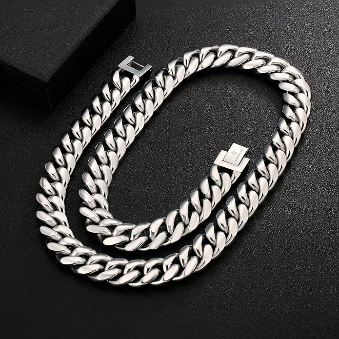 KRKC&CO Cuban Link Chain for Men 8/10/12/14mm, Brithday Gift for Men, 18k Gold Miami Necklace, Durable, Anti-Allergies Hip Hop Jewelry for Mens
