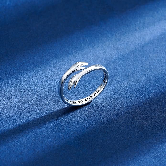 Yesteel S925 Sterling Silver Hug Ring for Women Teen Girls, Adjustable Ring Jewelry Mothers Day Birthday Gifts for Daughters Mom Sister Wife Friends Grandma