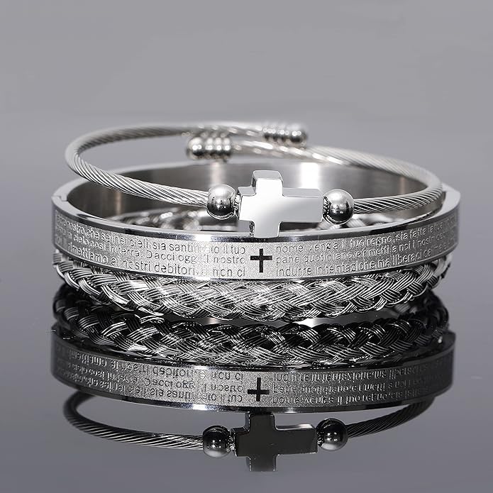 WFYOU 3PCS Stainless Steel Bracelets for Men Gold Roman Numeral Bangle Bracelet Twisted Cable Bracelet Adjustable Cuff Bracelet Mens Luxury Jewelry Bracelets Gifts