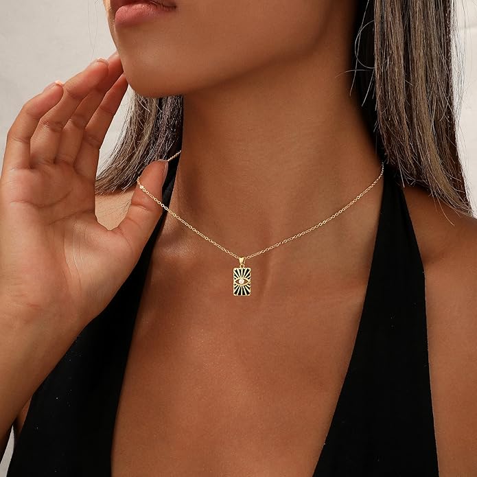Evil Eye Necklace for Women,Dainty 14K Gold/Sterling Silver Plated Evil Eye Pendant Necklace Tiny Boho CZ Diamond Necklace Cute Trendy Lucky Protection Jewelry Gift for Women
