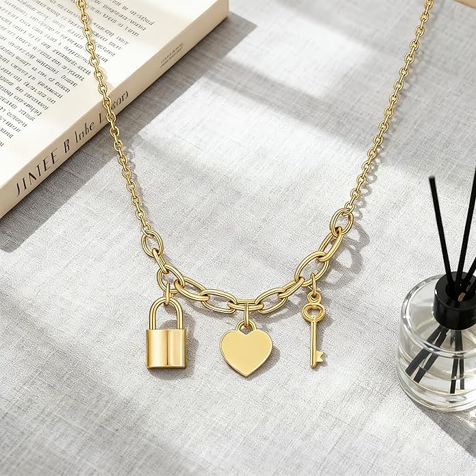 AuraLixi 18K Gold Plated Adjustable Chain Necklace for Women, Mixed Chain Gold Pendant Necklaces, Trendy Fashion Jewelry Gift for Girlfriend, Anniversary & Birthday