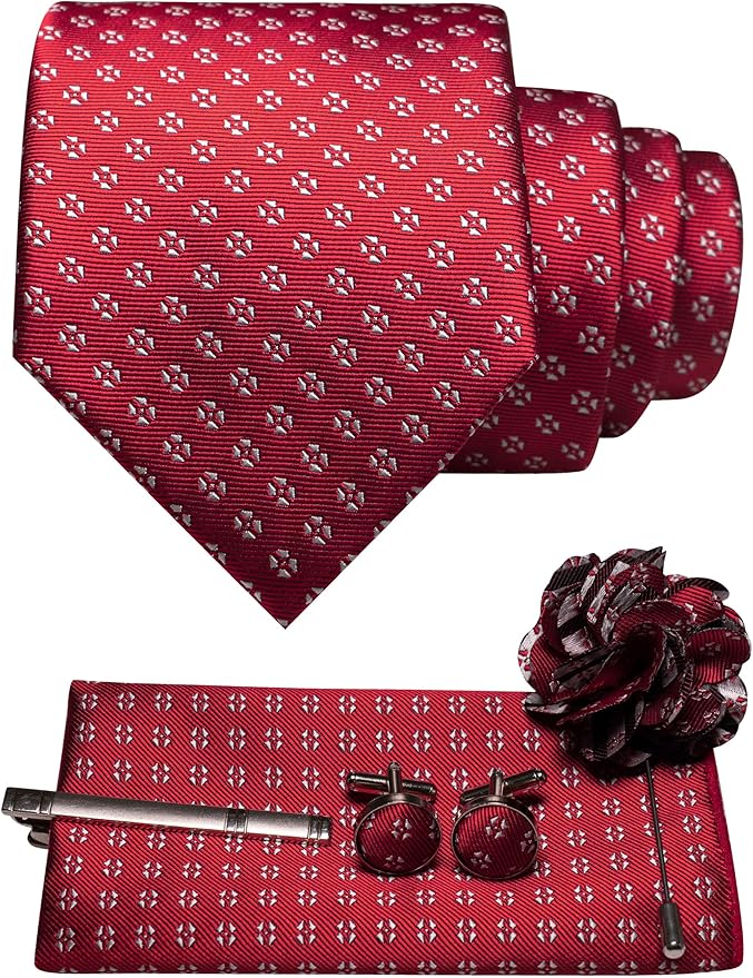 JEMYGINS Mens Tie and Pocket Square,Lapel Pin,Cufflinks,Tie Clip Sets with Gift Box 5PCS
