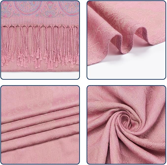 QIUTIMIY Paisley Pashmina Shawl Wrap Women Reversible Vintage Jacquard Pashmina Rave Scarf with Fringe for Evening, Wedding