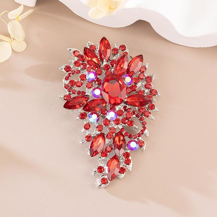 SELOVO Women's Rhinestone Crystal Wedding Flower Leaf Sparkle Brooch Pin