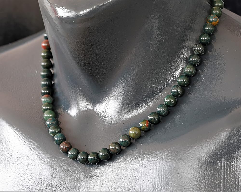Natural Bloodstone Beaded Choker, Genuine Green Crystal Necklace, Fancy Gemstone Choker, 8mm Beads, Unique Fashion Jewelry, Healing Crystal Chakra Necklace, Durable Stone Necklace, Aries Necklace