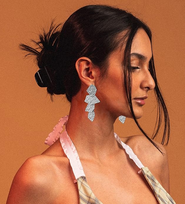 Ginkgo Leaf Flower Earrings, Gold Geometric Statement Earring, Big Fashion Design Boho Drop Dangle Earrings