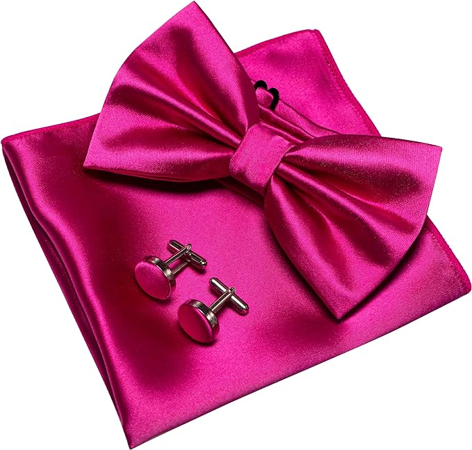 JEMYGINS Solid Color mens Pre-tied Bow Tie and Pocket Square Cufflinks Sets with Gift Box