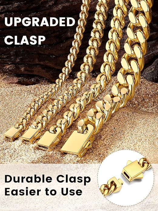 Bestyle Thick Stainless Steel Mens Cuban Link Chain, Black/Gold Chain for Men, No Tarnish & Durable Men Chain Necklace, 5/7/9/12mm Wide, 18"-30" Long, Gift Package