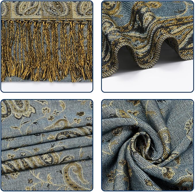 QIUTIMIY Paisley Pashmina Shawl Wrap Women Reversible Vintage Jacquard Pashmina Rave Scarf with Fringe for Evening, Wedding
