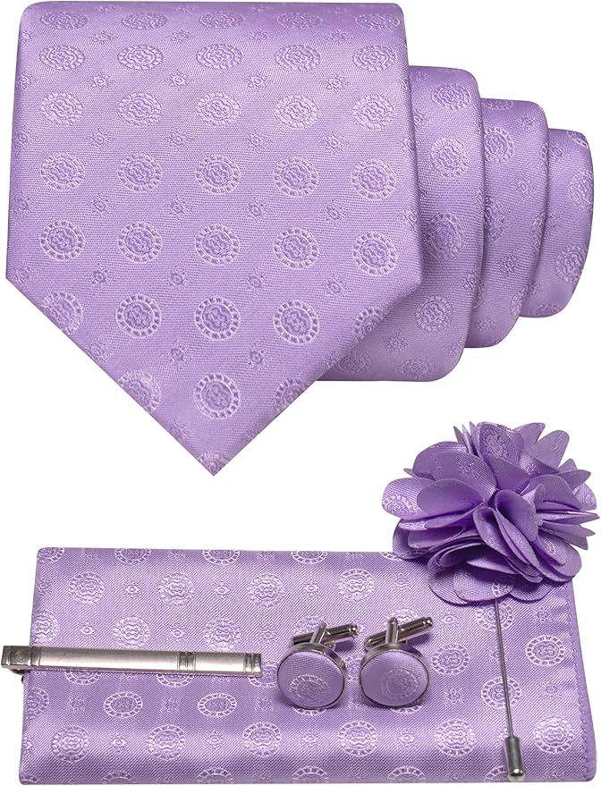 JEMYGINS Mens Tie and Lapel Pin Necktie Pocket Square Cufflinks and Tie Clip Sets for Business Casual 5PCS