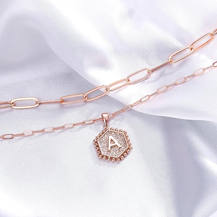 M MOOHAM Dainty Initial Necklaces for Women - Layering Necklace for Women Cute Hexagon Letter Initial Necklace Layered Necklaces for Womens Gifts