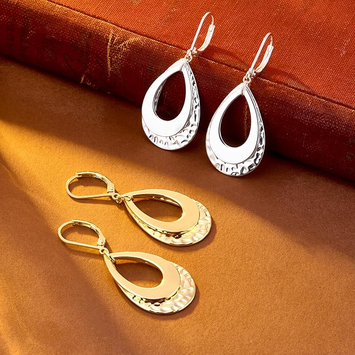 925 Sterling Silver Teardrop Dangle Earrings for Women Hammered Layer Drop Dangle Earrings Jewelry Hypoallergenic Boho Teardrop Leverback Dangle Earings for Jewelry Gifts