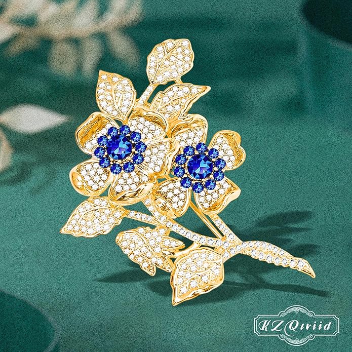 KZQtriid Brooches For Women,14k Gold Plated Copper,Cubic Zirconia Roseate Love Brooch Pins For Women ，Cubic Zirconia Broach，Flower Broach