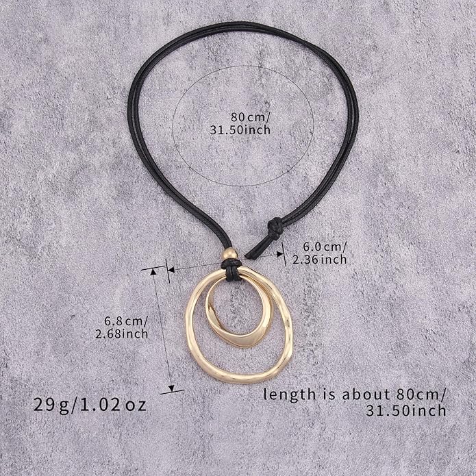 Boho Necklaces for Women Chunky Circle Necklace Layered Boho Circle Leather Choker Necklace Long Vintage Necklaces Bohemian Jewlery Gifts