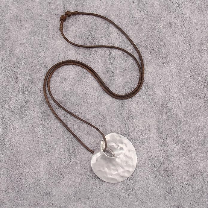 Boho Necklaces for Women Chunky Circle Necklace Layered Boho Circle Leather Choker Necklace Long Vintage Necklaces Bohemian Jewlery Gifts
