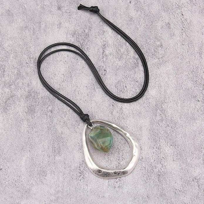 Long Boho Necklaces for Women Vintage Leather Wooden Pendant Y Choker Ethnic Style Gold Circle Hippie Sweater Necklace