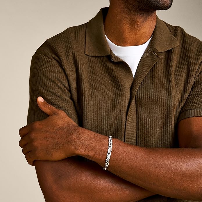 Fossil Men's Plated Stainless Steel Engravable Personalized Gift ID, Chain or Cuff Bracelet for Men