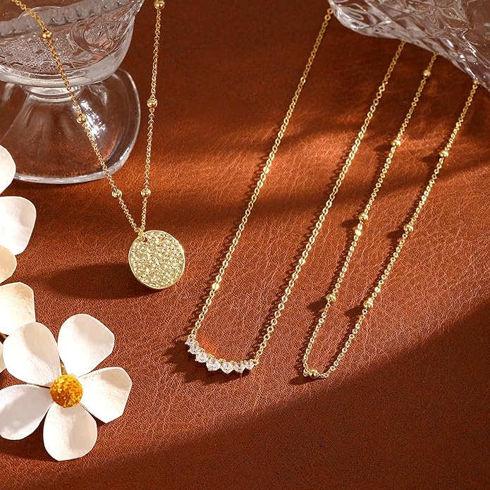 Gold Necklace for Women 14K Gold Plated Layered Necklaces Dainty Pendant Necklace Cute Stack Necklaces Set Fashion Jewelry Gift for Her