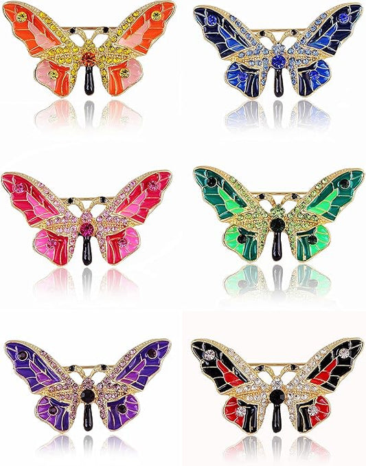6 pieces butterfly brooch pins for women fashion Woman's enamel crystal rhinestone butterfly brooches pin set for Clothes Dresses bulk