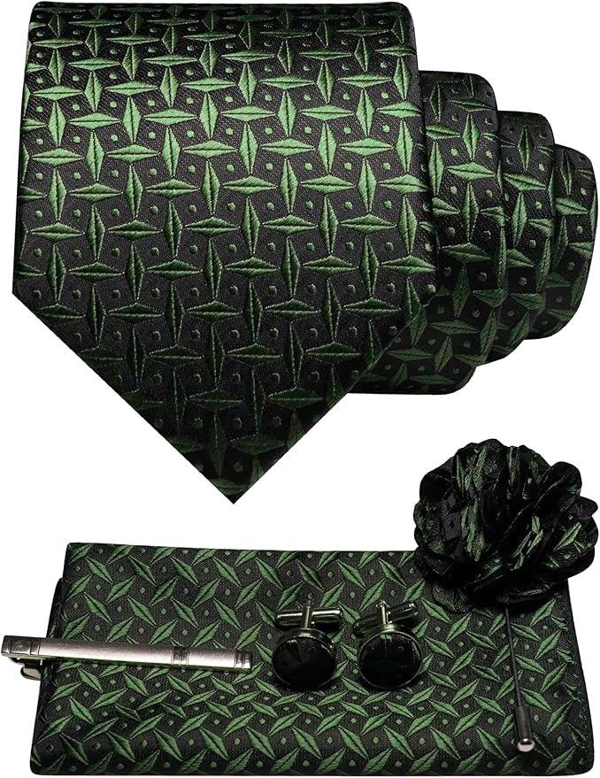 JEMYGINS Mens Tie and Pocket Square,Lapel Pin,Cufflinks,Tie Clip Sets with Gift Box 5PCS