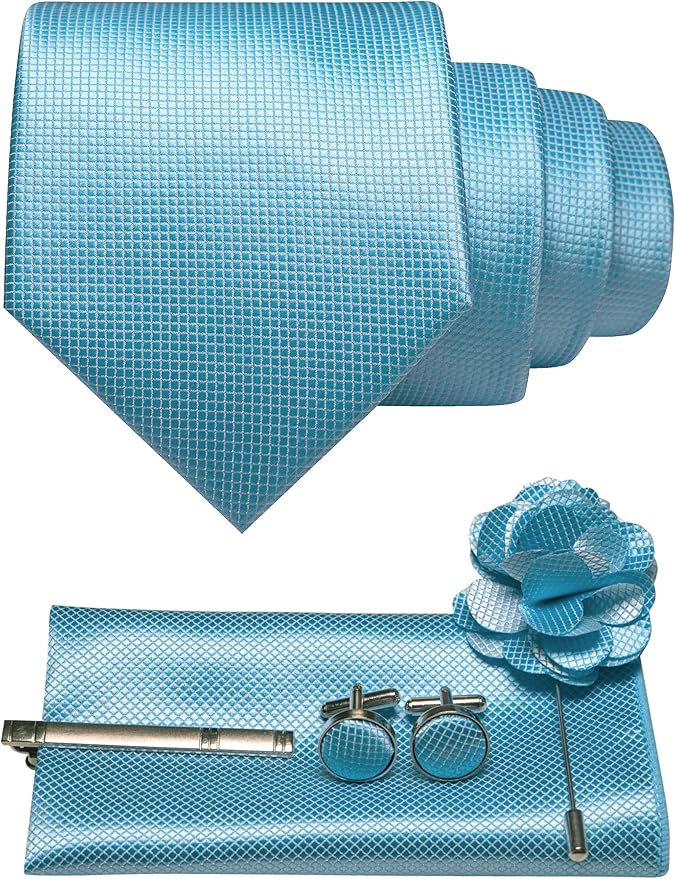 JEMYGINS Mens Tie and Pocket Square,Lapel Pin,Cufflinks,Tie Clip Sets with Gift Box 5PCS