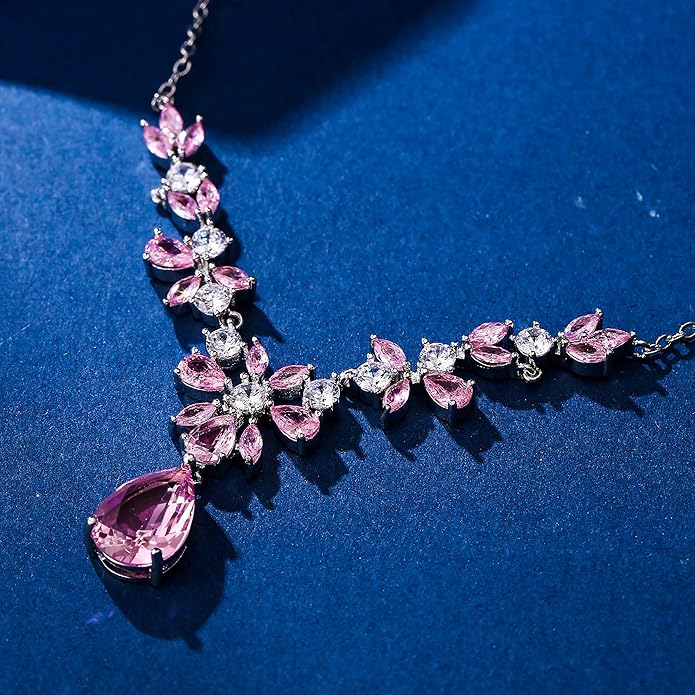 EleQueen Women's Wedding Bridal Jewelry Set for Brides Bridesmaids, Silver/14K Gold/Rose Gold Plated Cubic Zirconia Teardrop Necklace Dangle Earrings Bracelet Sets for Party Prom