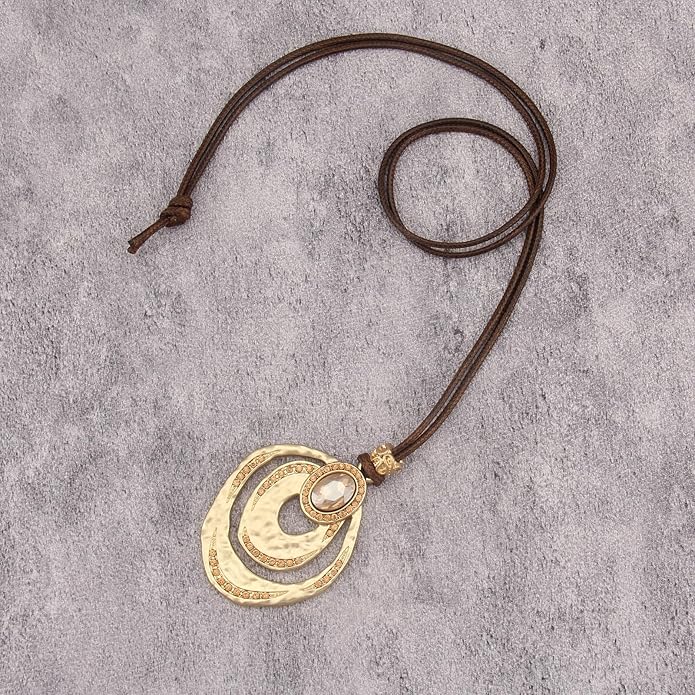 Boho Necklaces for Women Chunky Circle Necklace Layered Boho Circle Leather Choker Necklace Long Vintage Necklaces Bohemian Jewlery Gifts