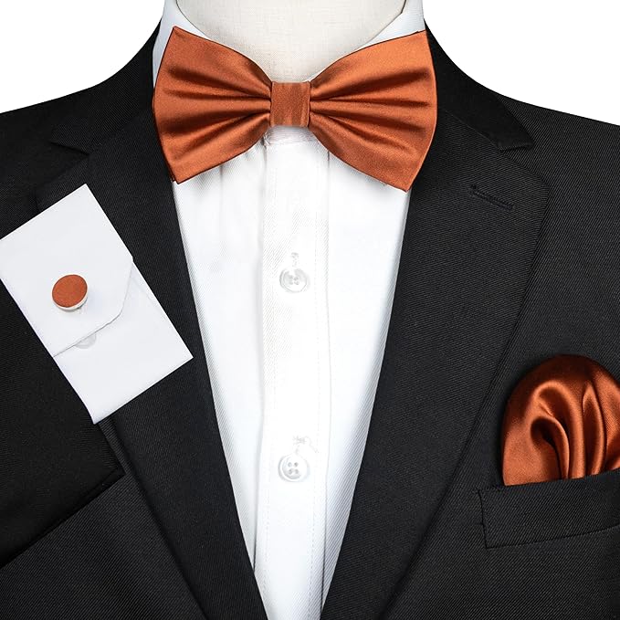 JEMYGINS Solid Color mens Pre-tied Bow Tie and Pocket Square Cufflinks Sets with Gift Box