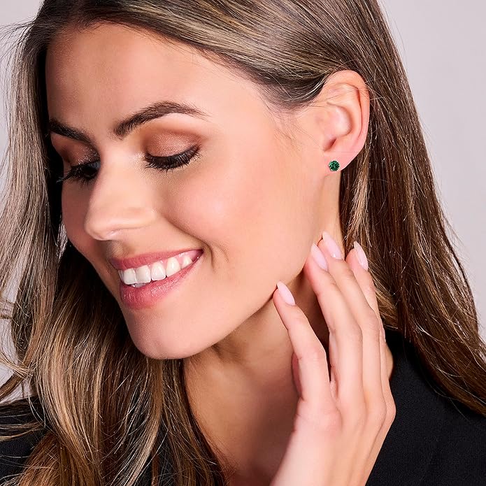 Round 14K Gold Earrings for Women in Solid 14K White Gold 585/14K Yellow Gold 585 with Ruby/Sapphire/Zirconia/Emerald Gemstones, Stud Earrings For Women,Women's Jewelry Delivered in Jewelry Box