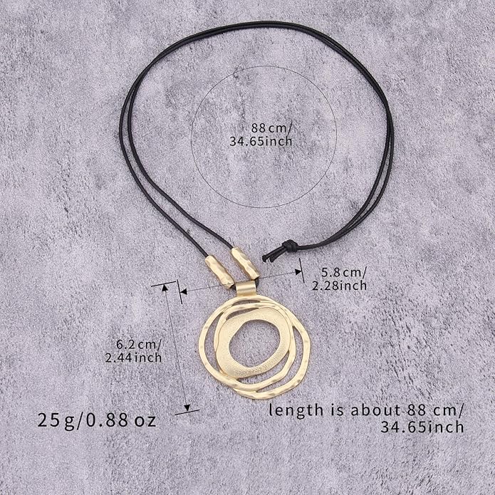 Long Boho Necklaces for Women Vintage Leather Wooden Pendant Y Choker Ethnic Style Gold Circle Hippie Sweater Necklace