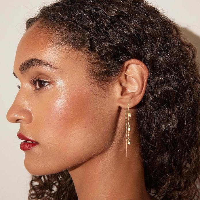 14K Gold Plated Dangle Earrings for Women - Dainty, Trendy, Hypoallergenic CZ Drop Earrings - Simple Long Dangling Jewelry