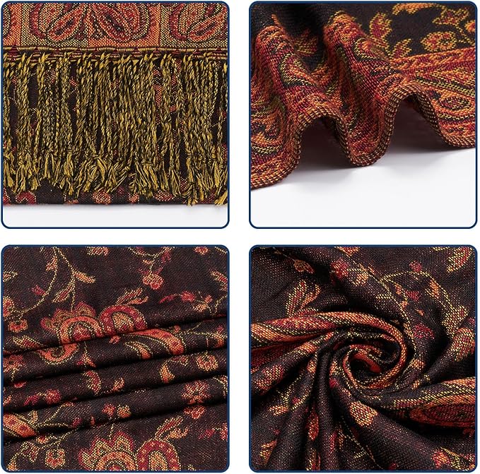 QIUTIMIY Paisley Pashmina Shawl Wrap Women Reversible Vintage Jacquard Pashmina Rave Scarf with Fringe for Evening, Wedding