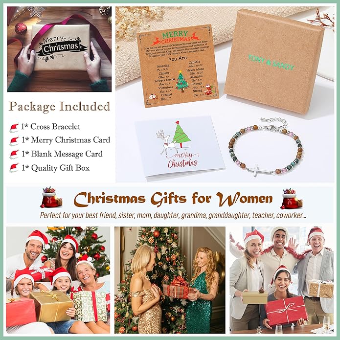 TONY & SANDY Christian Cross Bracelet for Women, Stocking Stuffers for Women, Confirmation Baptism Easter Gifts, Unique Gift for Friends Daughter Mom Sister in Christ on Birthday Christmas