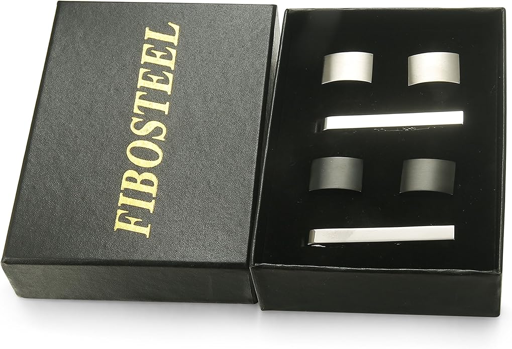 FIBO STEEL Cufflinks for Men Classic Black Cufflink Set Unique Round Square Rectangle Cuff Links for Business Shirt Formal Wedding Tuxedo Groom Suit Accessories Men Present