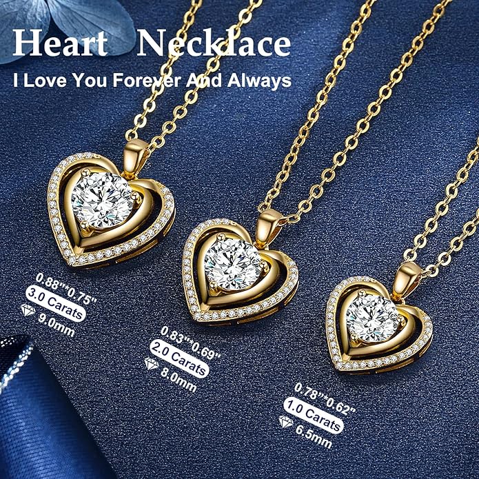 Heart Pendant Gold Necklace for Women Moissanite Lab-Created Gem I Love You Wedding Anniversary Birthday Christmas Valentine Engagements Mothers Day Jewelry for Wife Her Girlfriend Mom Daughter
