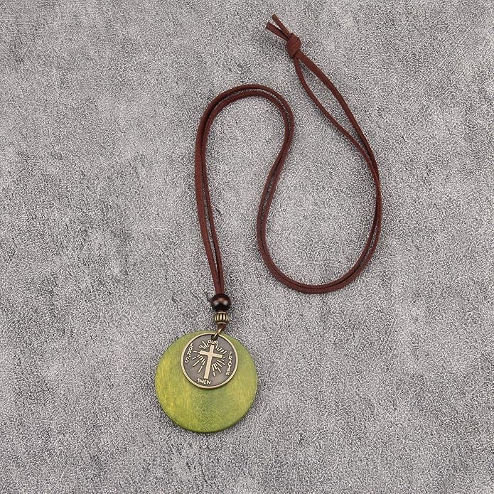 Long Boho Necklaces for Women Vintage Leather Wooden Pendant Y Choker Ethnic Style Gold Circle Hippie Sweater Necklace