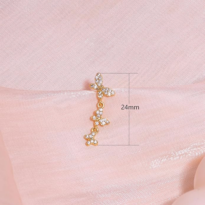 14K Gold Plated Butterfly Dangle Earrings for Women - Dainty, Trendy, Hypoallergenic CZ Drop Earrings - Simple Long Dangling Jewelry