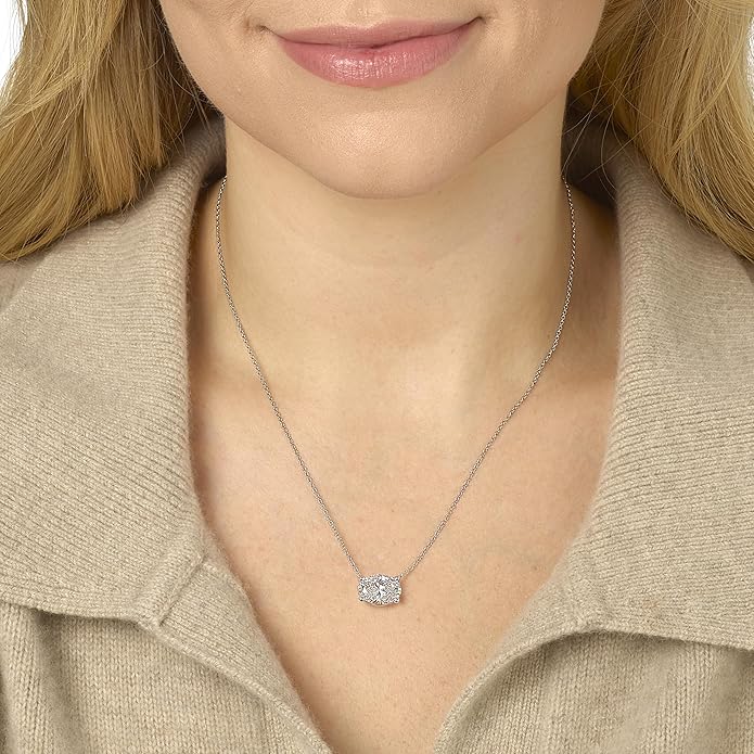 Carbon Atelier IGI Certified 1/3 to 3 Carat Oval Lab Grown Diamond Horizontal Solitaire Pendant Necklace for Women I 14k Gold Necklace (G-H, VS1-VS2, cttw) 16 to 18 Inch Long Adjustable Chain