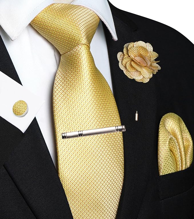 JEMYGINS Mens Tie and Lapel Pin Necktie Pocket Square Cufflinks and Tie Clip Sets for Business Casual 5PCS