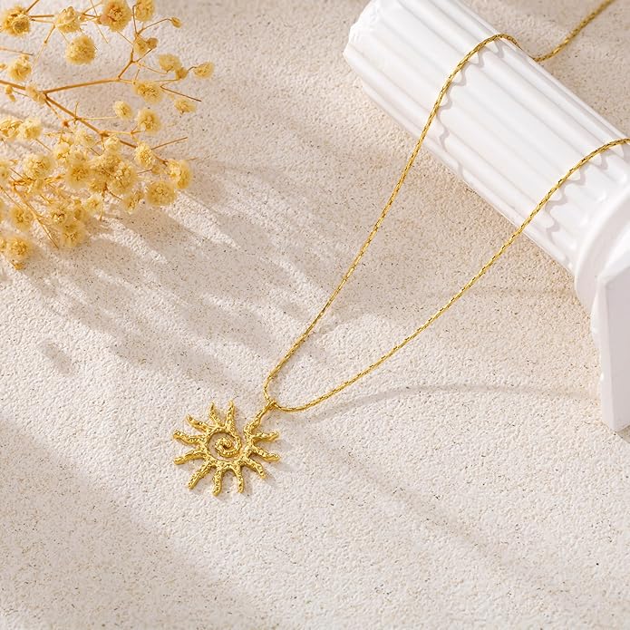 CHESKY Layered Necklaces for Women Trendy, Dainty 14k Gold Plated Pendant Necklace Layering Necklace for Women Non Tarnish Hypoallergenic Sun Gold Necklace Stack Gold Jewelry for Women Gifts