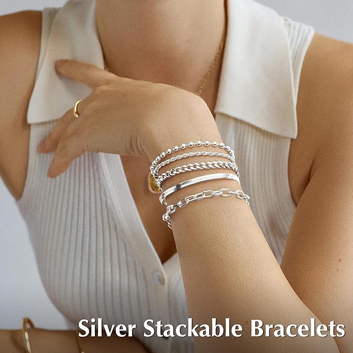 Gold Bracelets for Women Non Tainish,Dainty Bracelets Stack for Women Trendy, Gold Plated Cuff Bracelets Stack With Beaded Cuban Paperclip Snake Rope Bangle Hand Chain Jewelry Gifts for Women