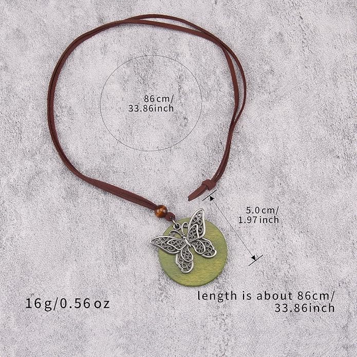 Long Boho Necklaces for Women Vintage Leather Wooden Pendant Y Choker Ethnic Style Gold Circle Hippie Sweater Necklace
