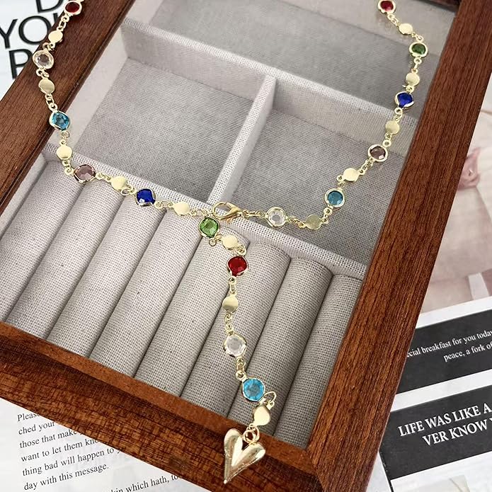 Irregular Y2k Long Y-shaped Necklace with Zircon Inlaid Sparkling Brick Tassel Pendant Double-Layer Chain High-end Fashion Accessory Women's