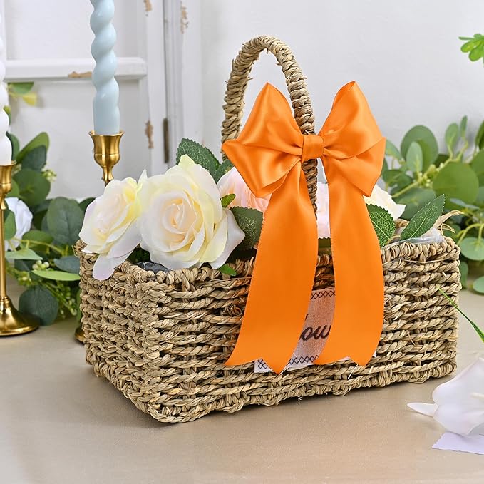 LEEQE Double Face Autumn Orange Satin Ribbon 2 inch X 25 Yards Polyester Autumn Orange Ribbon for Gift Wrapping Very Suitable for Weddings Party Hair Bow Invitation Decorations and More