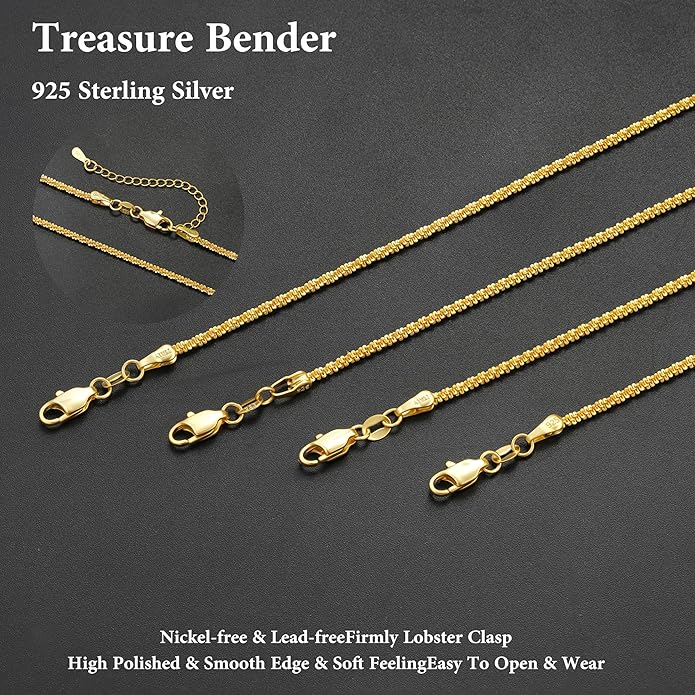 S925 Sterling Silver Sparkly Chain Necklace for Women - 0.8mm Sterling Silver Necklace Thick Sturdy Colourfast Chain Necklaces Jewelery for Women 16/18/20/22 Inch