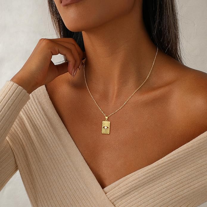 Evil Eye Necklace for Women,Dainty 14K Gold/Sterling Silver Plated Evil Eye Pendant Necklace Tiny Boho CZ Diamond Necklace Cute Trendy Lucky Protection Jewelry Gift for Women