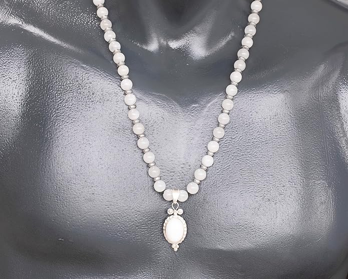 Natural Carnelian Agate Silver Pendant, Genuine Black Onyx Beaded Necklace, Gemstone Strong Necklace, 18x13 Cabachon, Fashion Dainty Jewelry, Healing Crystal Chakra Necklace, Minimalist Necklace