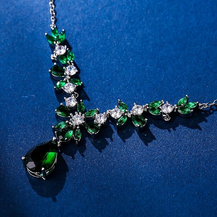 EleQueen Women's Wedding Bridal Jewelry Set for Brides Bridesmaids, Silver/14K Gold/Rose Gold Plated Cubic Zirconia Teardrop Necklace Dangle Earrings Bracelet Sets for Party Prom